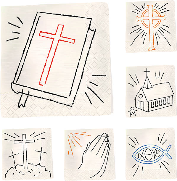 ilustrações de stock, clip art, desenhos animados e ícones de guardanapo esboço-christian - god crucifix cross human hand