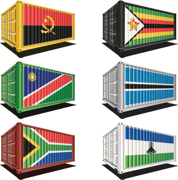 Vector illustration of Cargo containers with flag designs