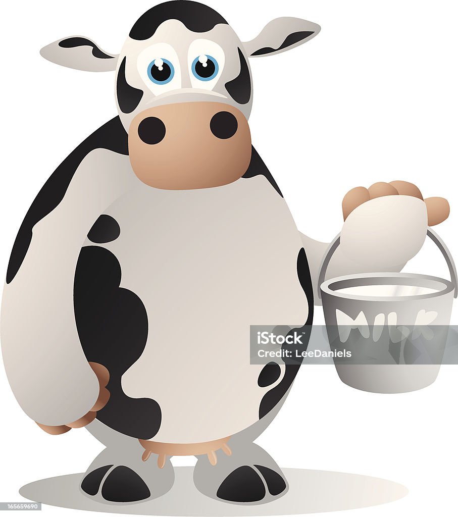 Cubo de historieta con la leche de vaca - arte vectorial de Animal libre de derechos