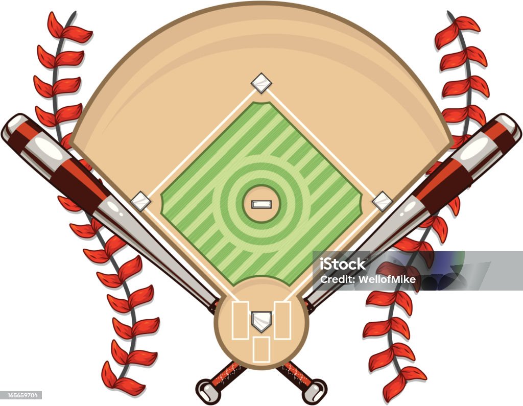 Campo de béisbol con murciélagos y Laces - arte vectorial de Béisbol libre de derechos