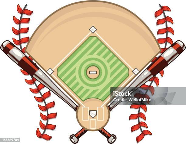 Campo De Basebol Com Morcegos E Atacadores - Arte vetorial de stock e mais imagens de Basebol - Basebol, Campo de Basebol, Alumínio