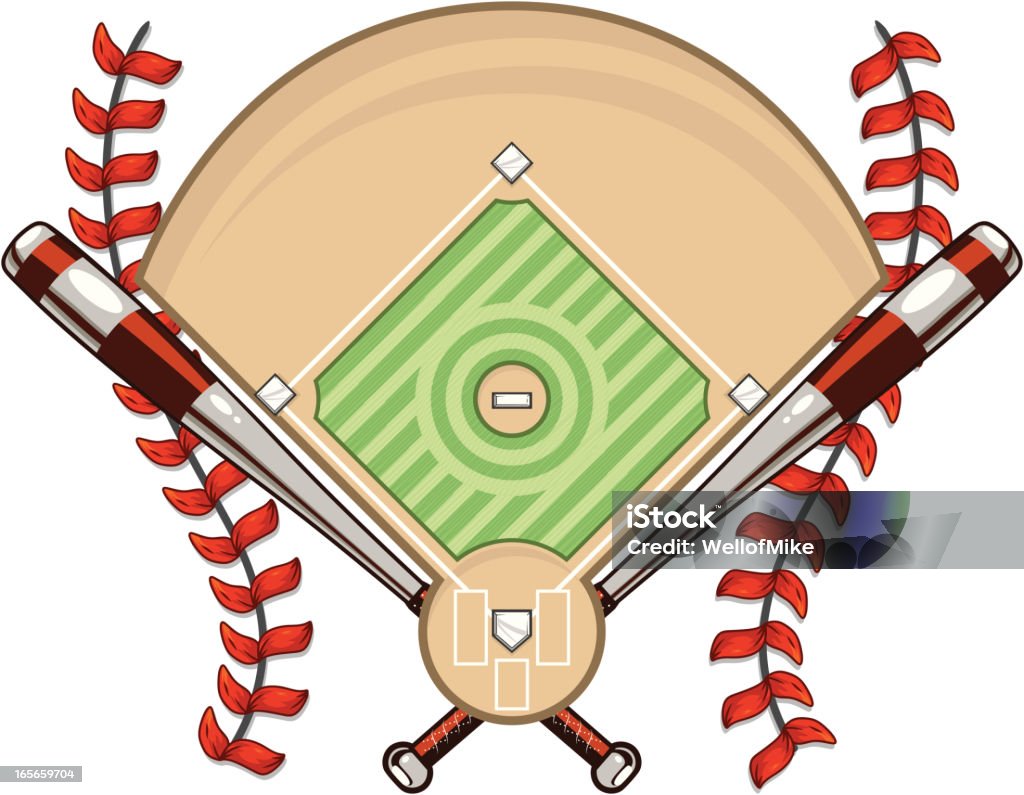 Бейсбольное поле с Летучие мыши и шнурками - Векторная графика Бейсбол роялти-фри