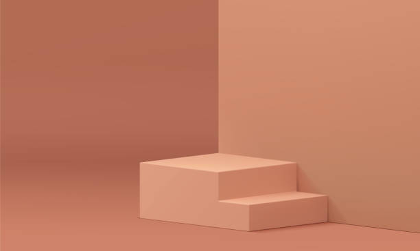 istock Beige 3d podium staircase with neutral wall backdrop mock up for cosmetic product show vector 1656597552