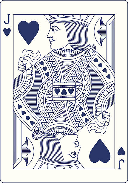 Jack of Hearts playing card in blue line vector art illustration