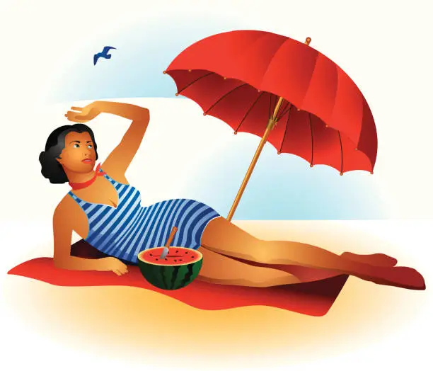 Vector illustration of Woman on the beach