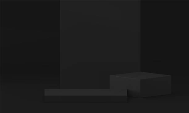 istock Black 3d podium fashion pedestal squared platform dark showroom display interior vector illustration 1656598693