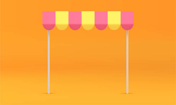 istock Realistic 3d awning tent advertising display for product show at yellow studio background vector 1656598716