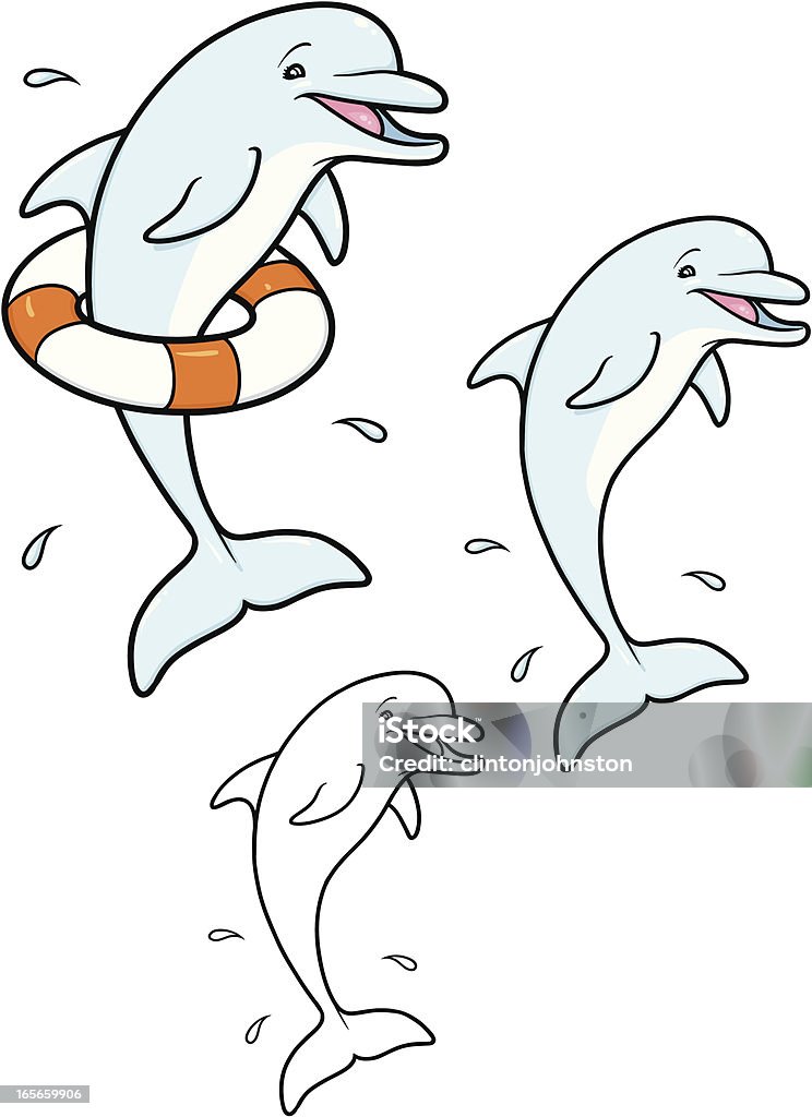 Felice saltando delfini - arte vettoriale royalty-free di Delfino