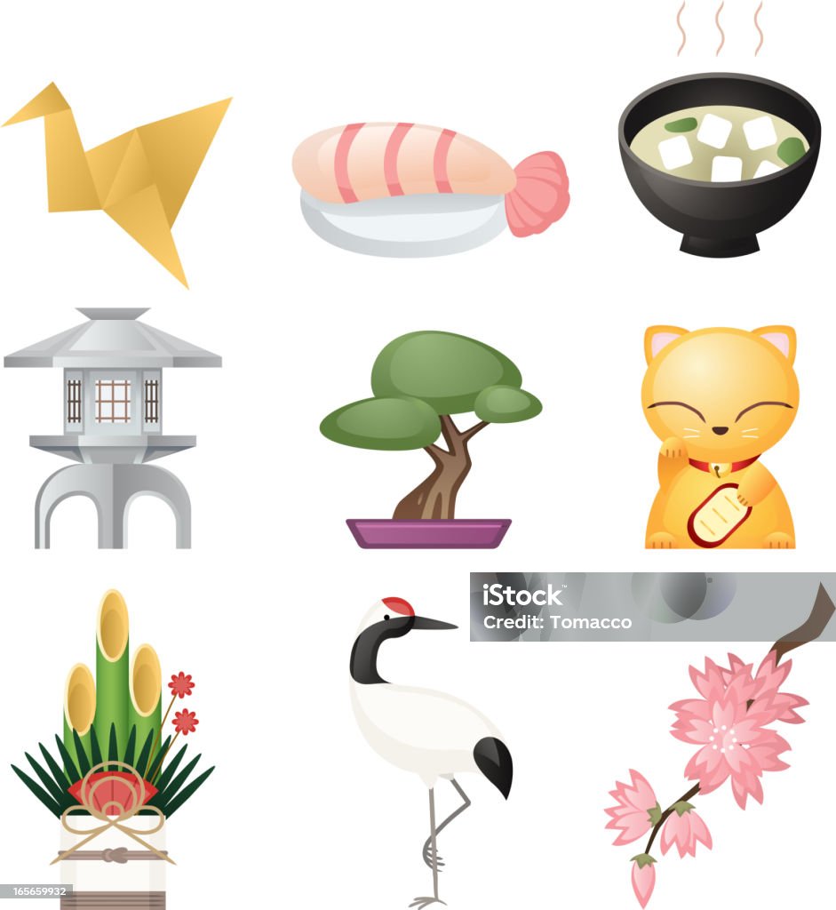 Ícone da cultura japonesa conjunto de elementos culturais - Vetor de Bonsai royalty-free