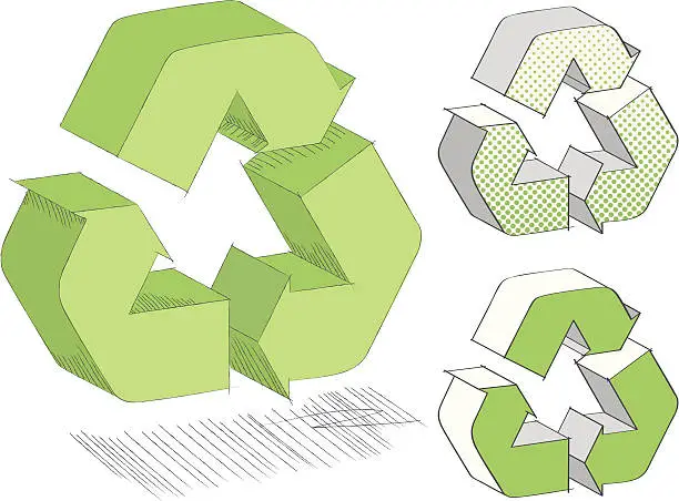 Vector illustration of Recycling Symbol Drawing Set