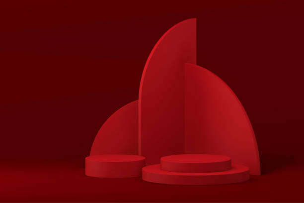 istock 3d minimalist red podium pedestal with geometric wall background for product show realistic vector 1656599861