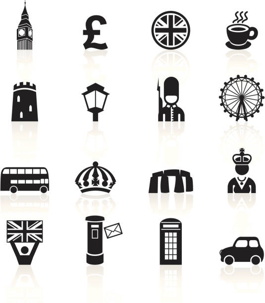 czarny symbole-anglia, wielka brytania - london england england street light telephone stock illustrations