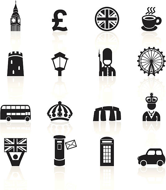 черные символы-англия великобритания - london england england street light telephone stock illustrations
