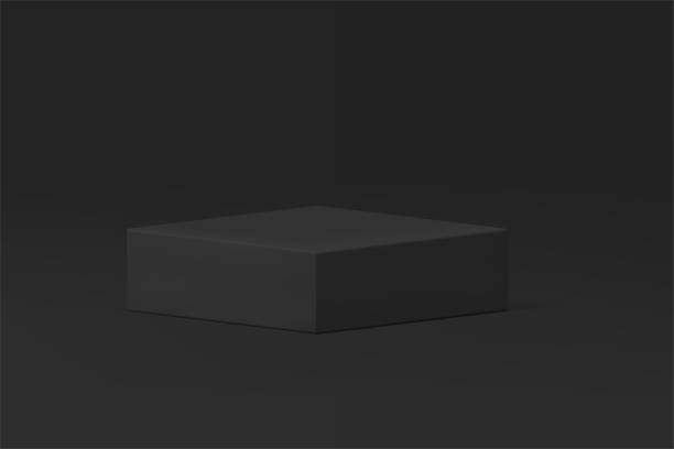 istock Black squared 3d podium pedestal empty stand for male brutal product presentation realistic vector 1656600081