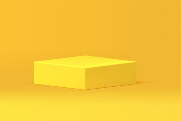 istock Yellow 3d podium squared pedestal for commercial promo advertising realistic vector 1656600402