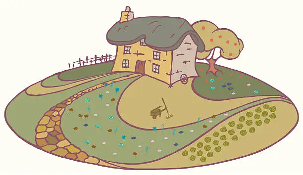 Vector illustration of Thatched Cottage.