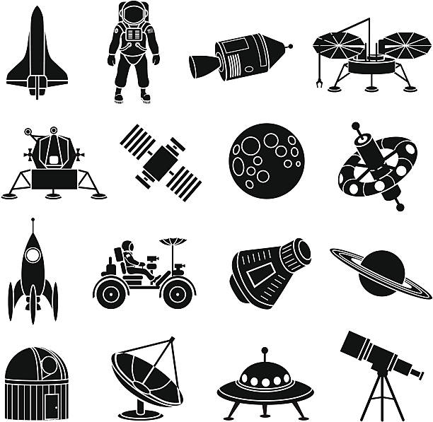 우주 탐사 아이콘 - 위성 우주선 stock illustrations