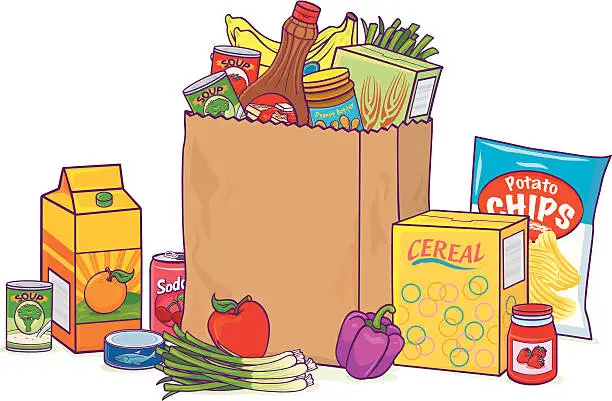 Vector illustration of Grocery bag overflowing