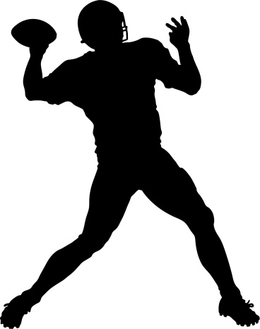 Silhouette of a Quarterback throwing. Simple shapes for easy printing, separating and color changes. File formats: EPS and JPG