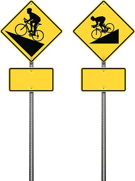 Vector illustration of Steep Hill Bicycle Warning Road Signs