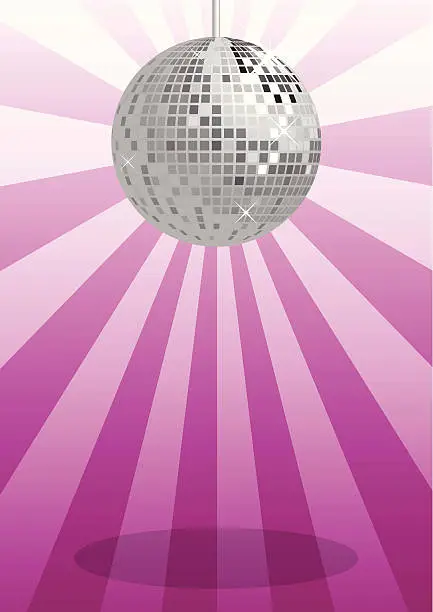 Vector illustration of A silver disco ball on a purple background