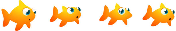 ilustraciones, imágenes clip art, dibujos animados e iconos de stock de carpa dorada fila - goldfish fish swimming four animals