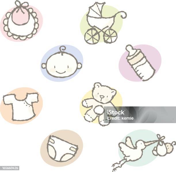 Traços Ícones De Bebé - Arte vetorial de stock e mais imagens de Bebé - Bebé, Garrafa, Rabisco - Desenho