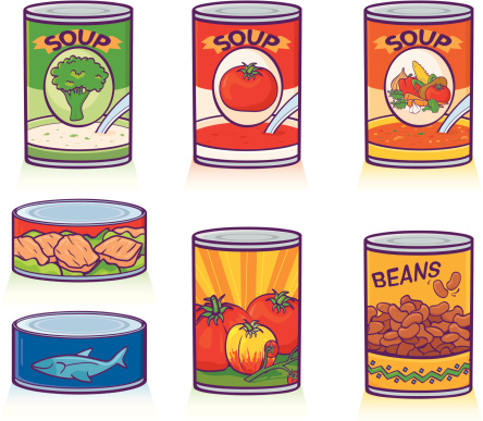 Canned soups, tuna, tomatoes, beans, & ham. Includes CS2 & high res JPEG. Please see my lightboxes for other food illustrations!