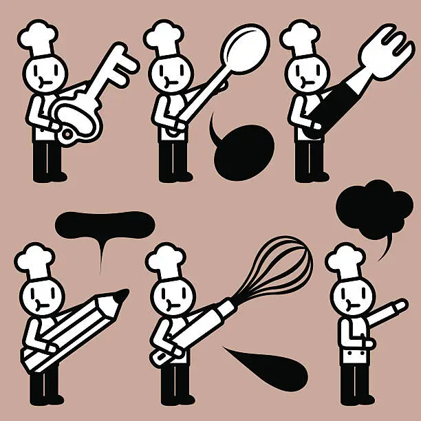 Vector illustration of Cute Icon Set: Chef tasting, baking and writing ( Food Service )