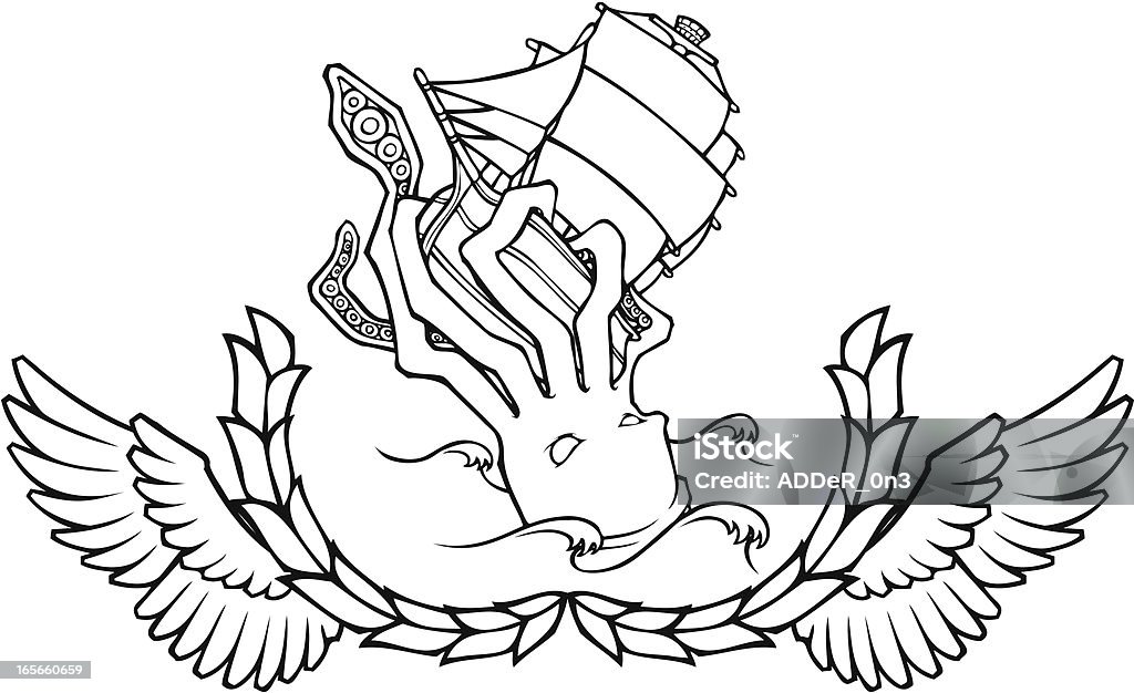 Noir et blanc de Monstre marin écusson - clipart vectoriel de Kraken libre de droits