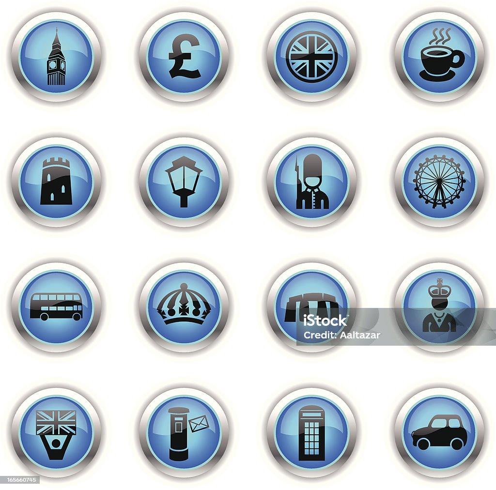 Blue Icons - England 16 icons related to England. Big Ben stock vector