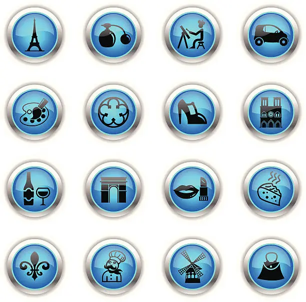 Vector illustration of Blue Icons - France & Paris