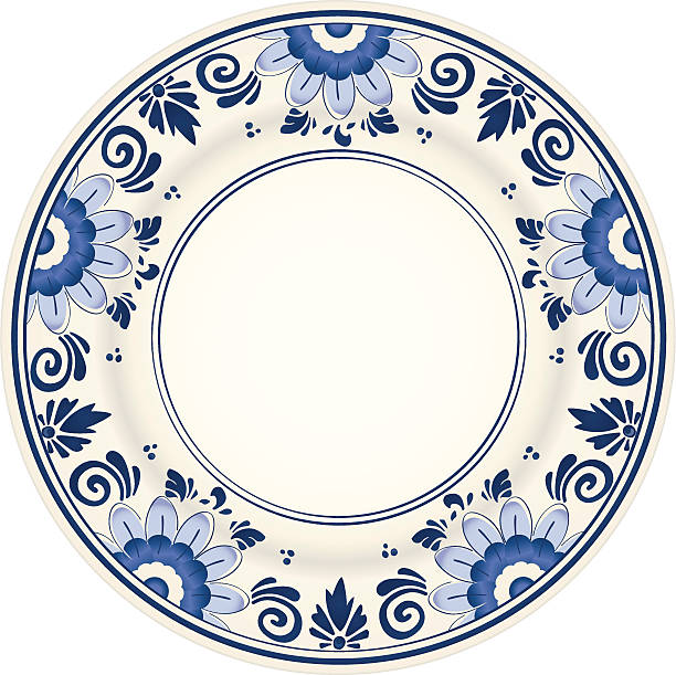 Delft blue ceramic plate - room for text or photo - easy to edit separate layers and global colours