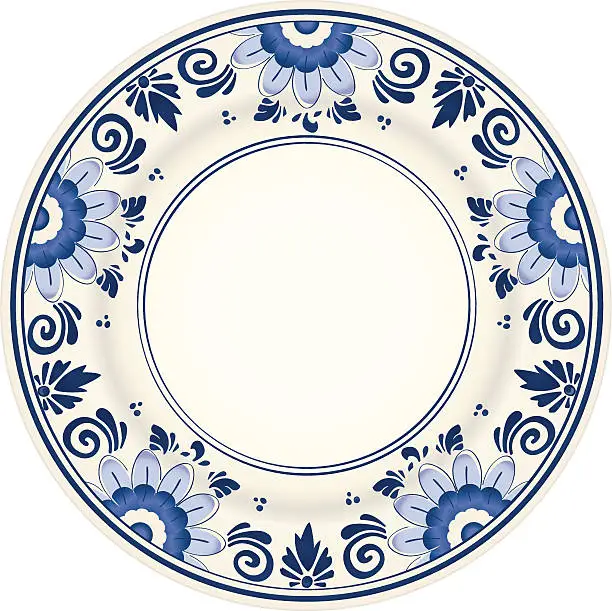 Vector illustration of An antique blue and white plate