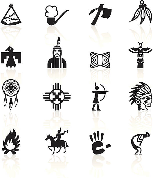 ilustrações de stock, clip art, desenhos animados e ícones de preto símbolos-nativa americana - native american north american tribal culture symbol dreamcatcher