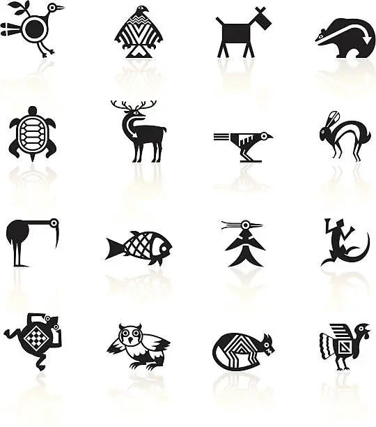 Vector illustration of Black Symbols - Indian Tribal Animals
