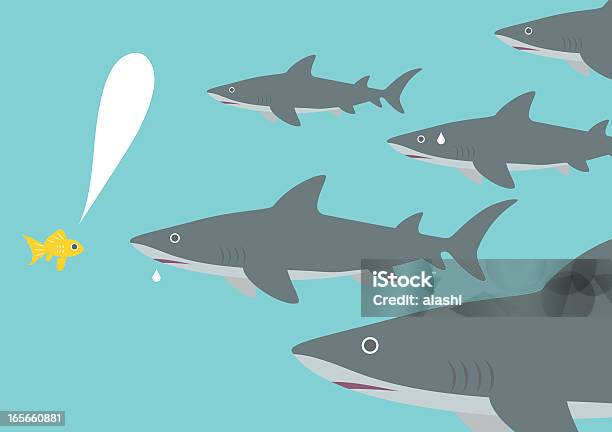 Rekiny Małe Ryby Z Odwaga - Stockowe grafiki wektorowe i więcej obrazów Wielki - Wielki, Mały, Ryba