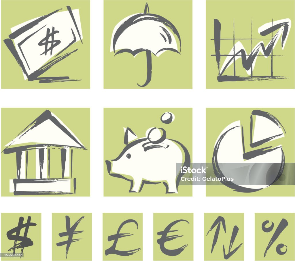 Finanzen Symbol Set - Lizenzfrei Pinselstrich-Optik Vektorgrafik