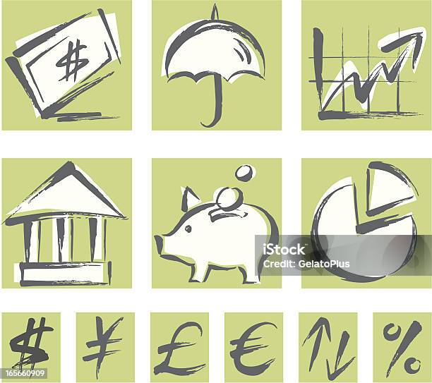 Finanzen Symbol Set Stock Vektor Art und mehr Bilder von Pinselstrich-Optik - Pinselstrich-Optik, Icon, Dollarsymbol