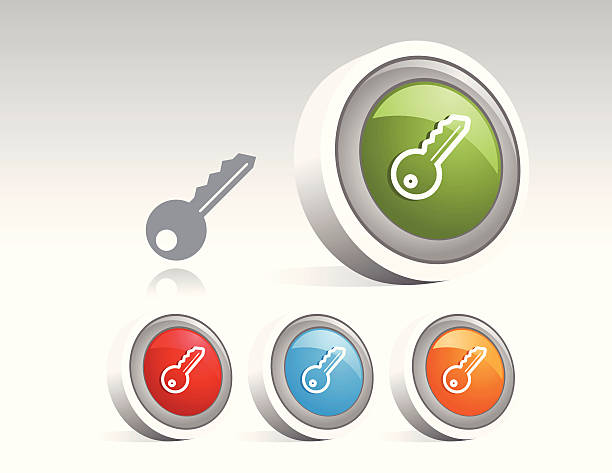 ilustrações, clipart, desenhos animados e ícones de botão de ícone de uma chave - silhouette three dimensional three dimensional shape key