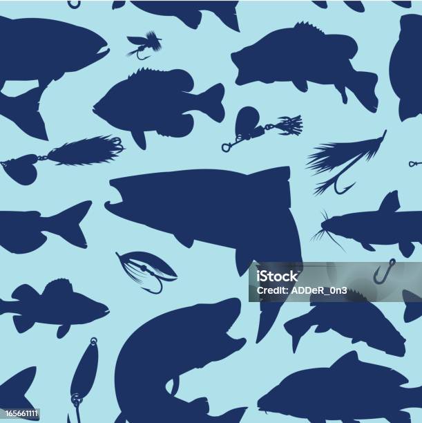 Seamless Fishing Silhouette Background Stock Illustration - Download Image Now - Fishing, Fishing Industry, Pattern