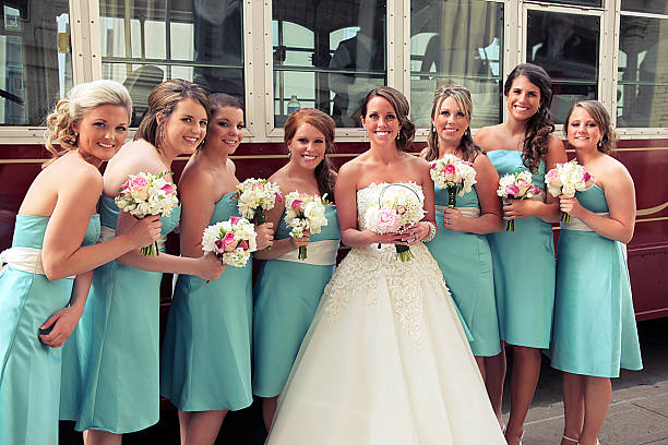 Turquoise Wedding Portraits Stock Photo - Download Image Now - Bridesmaid,  Wedding, Turquoise Colored - iStock
