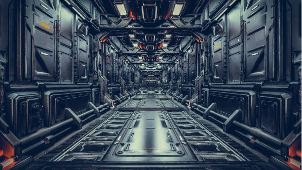 istock 3d illustration render. Sci-Fi grunge damaged metallic corridor background 1656615478