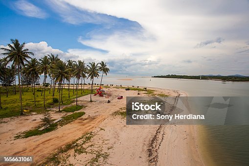 Beautiful seascape of Pasir Padi beach in Pangkal Pinang, Bangka, Indonesia from Emas Bridge.