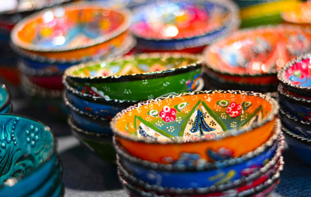 beautiful multicolored cups for food