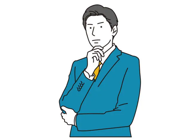 Vector illustration of Businessman thinking with hand on chin