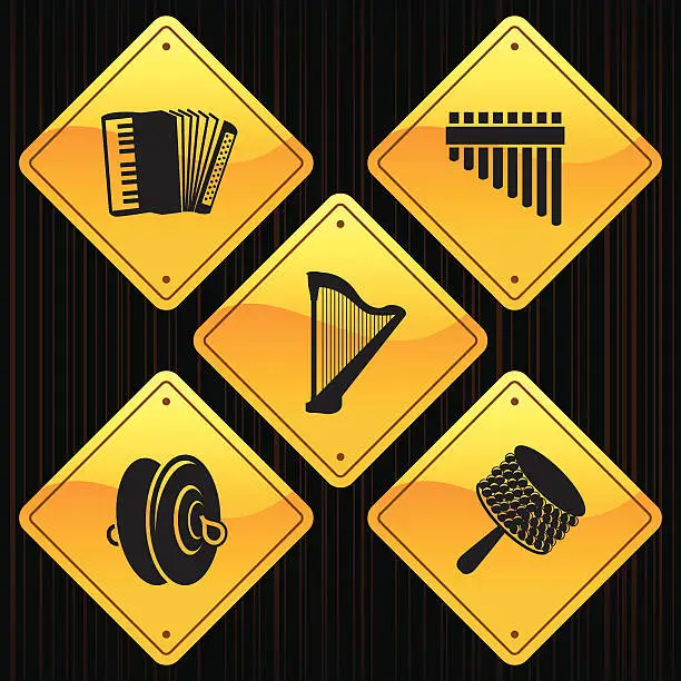 Vector illustration of Yellow Signs - Music Instruments