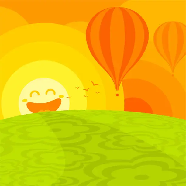 Vector illustration of Happy world. summer landscape smile sun illustration vector minimil