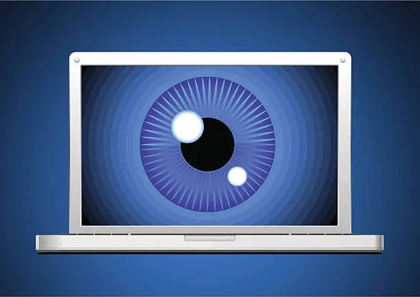 Vector illustration of Surveillance through computer screen.
