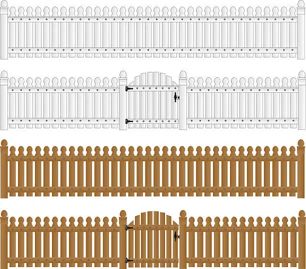 Vector illustration of Graphic designs of white and brown fences and gates